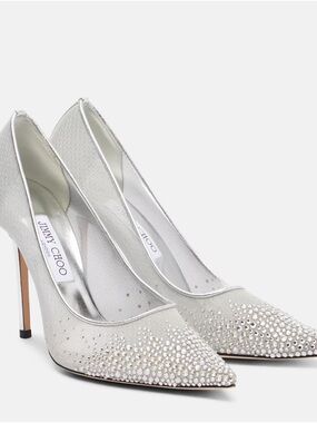 Jimmy Choo Silver Crystal-Embellished Pointed Pumps